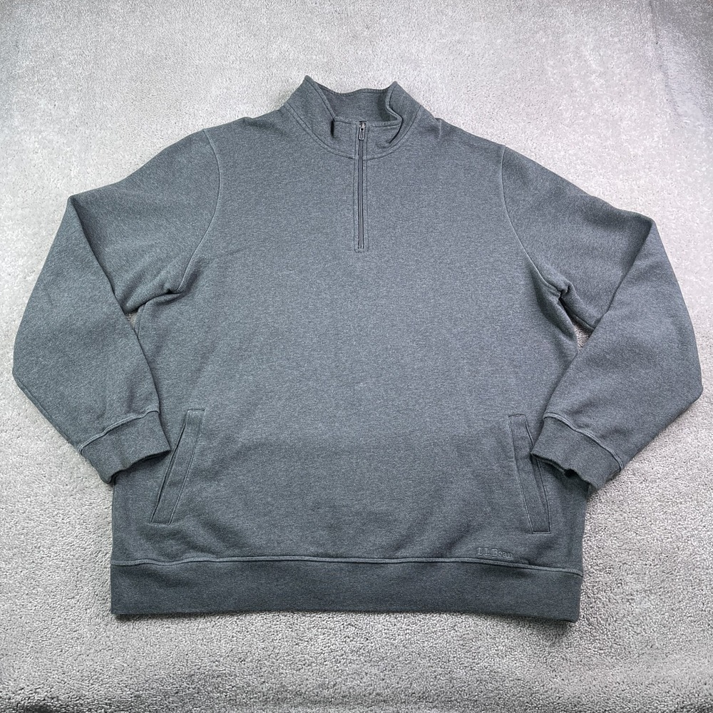 LL Bean Sweatshirt Mens 2XL Tall Grey Katahdin Iron Works Half Zip Pullover